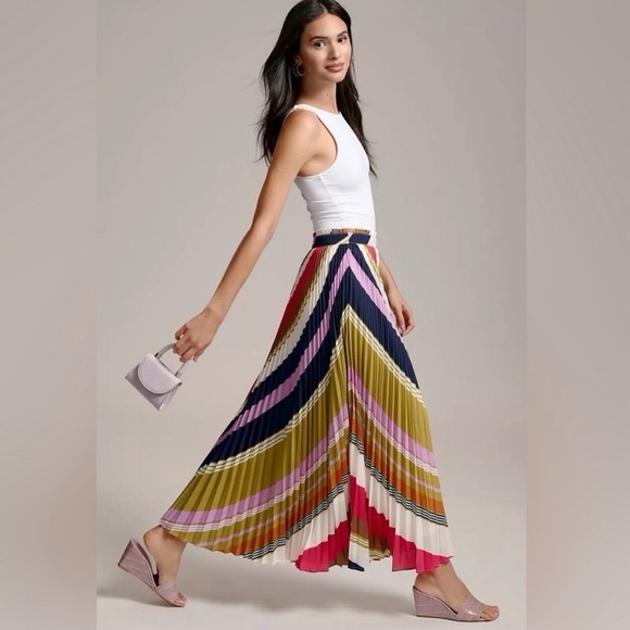 Anthropologie Dresses & Skirts - Function & Fringe Edit | Anthropologie Pleated Midi Skirt | Stripe Earth Tones